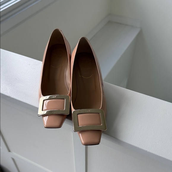 Roger Vivier Shoes - Roger Vivier Pink Heels with Gold Buckle
